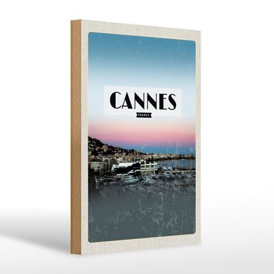 Cartel de madera viaje 20x30cm Cannes Francia cuadro panorámico vacaciones
