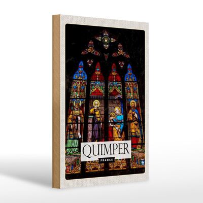 Holzschild Reise 20x30cm Quimper Saint Corenwooden Kathedrale