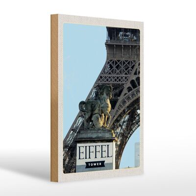 Wooden sign travel 20x30cm Eiffel Tower Paris tourism