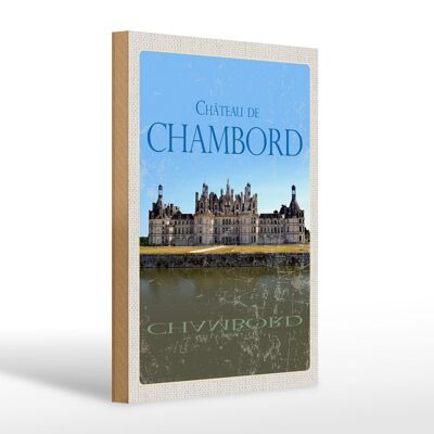 Cartel de madera viaje 20x30cm Castillo de Chambord Retro