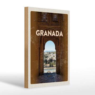 Holzschild Reise 20x30cm Retro Granada Spain Architektur