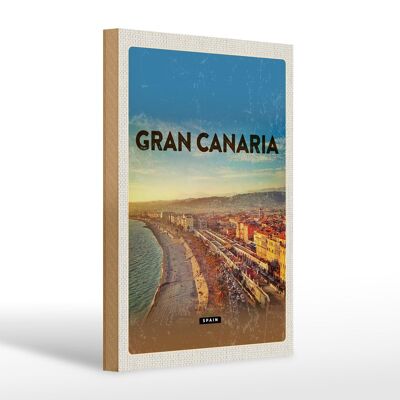 Cartel de madera viaje 20x30cm Gran Canaria España vista panorámica