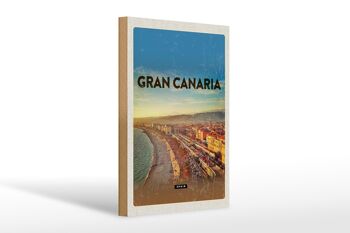Panneau en bois voyage 20x30cm Gran Canaria Espagne vue panoramique 1