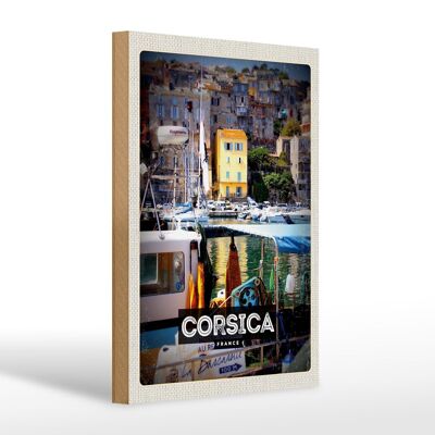 Cartello in legno viaggio 20x30cm Corsica Francia località di villeggiatura mare