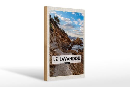 Holzschild Reise 20x30cm Le Lavandou France Berge Meer Urlaub
