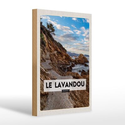 Holzschild Reise 20x30cm Le Lavandou France Berge Meer Urlaub