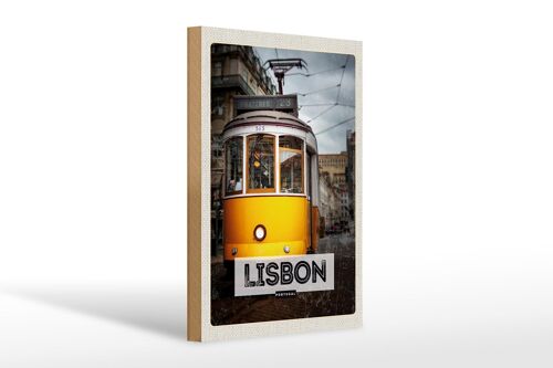 Holzschild Reise 20x30cm Lisbon Portugal Straßenbahn 28