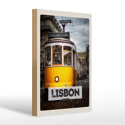Cartello in legno da viaggio 20x30 cm Lisbona Portogallo tram 28