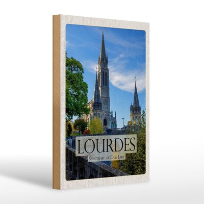 Cartello da viaggio in legno 20x30 cm Sanctuaires Notre-Dame de Lourdes