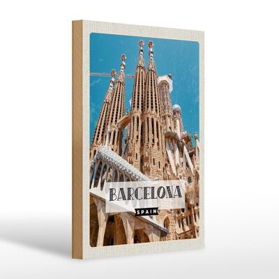 Wooden sign travel 20x30cm retro Barcelona travel destination gift
