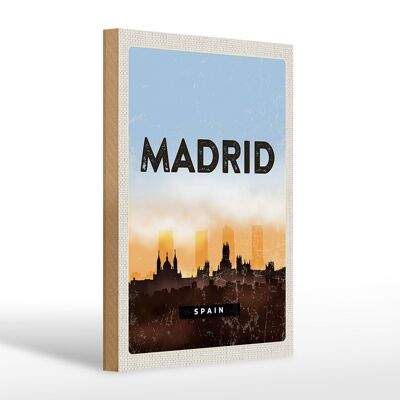 Cartel de madera de viaje 20x30cm Madrid España cuadro retro pintoresco