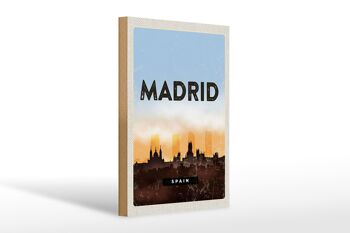 Panneau en bois voyage 20x30cm Madrid Espagne image pittoresque rétro 1