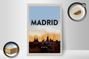 Panneau en bois voyage 20x30cm Madrid Espagne image pittoresque rétro 2