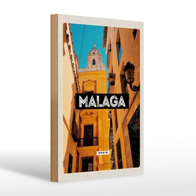 Cartel de madera viaje 20x30cm Málaga España casco antiguo regalo retro