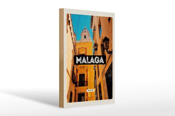 Panneau en bois voyage 20x30cm Malaga Espagne vieille ville cadeau rétro 1
