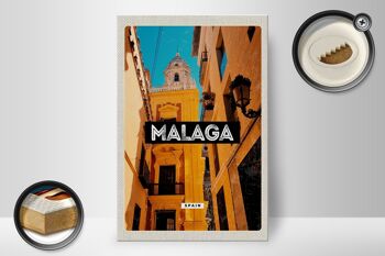 Panneau en bois voyage 20x30cm Malaga Espagne vieille ville cadeau rétro 2