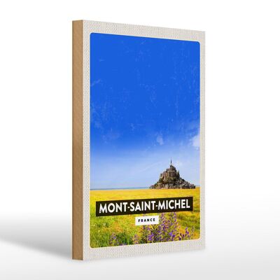 Cartel de madera viaje 20x30cm Mont-Saint-Michel Francia Catedral