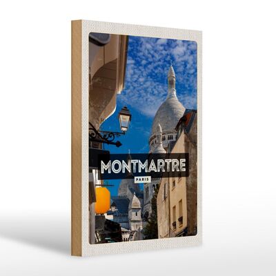 Cartello in legno da viaggio 20x30 cm Montmartre Parigi destinazione di viaggio sulla collina