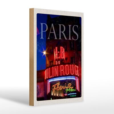 Cartel de madera viaje 20x30cm Paris Moulin Rouge Varieté