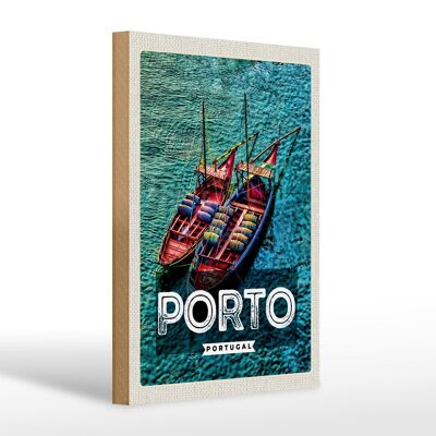 Holzschild Reise 20x30cm Porto Portugal Poster Meer Boote