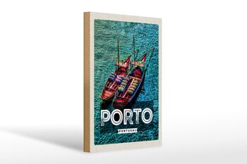 Panneau en bois voyage 20x30cm affiche Porto Portugal bateaux de mer 1