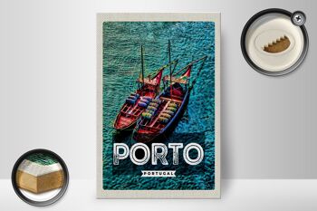 Panneau en bois voyage 20x30cm affiche Porto Portugal bateaux de mer 2