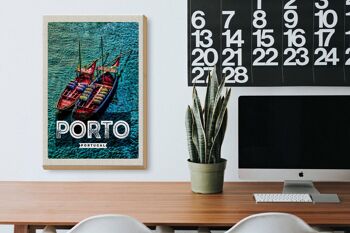 Panneau en bois voyage 20x30cm affiche Porto Portugal bateaux de mer 3