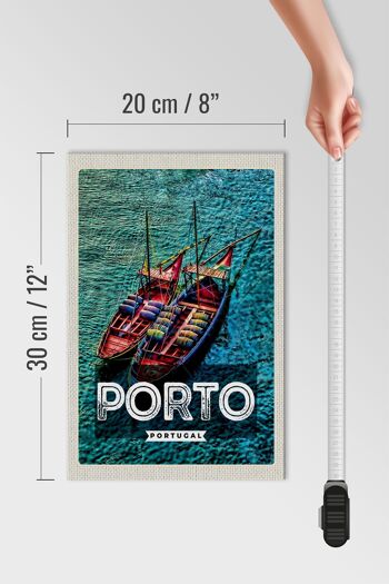 Panneau en bois voyage 20x30cm affiche Porto Portugal bateaux de mer 4