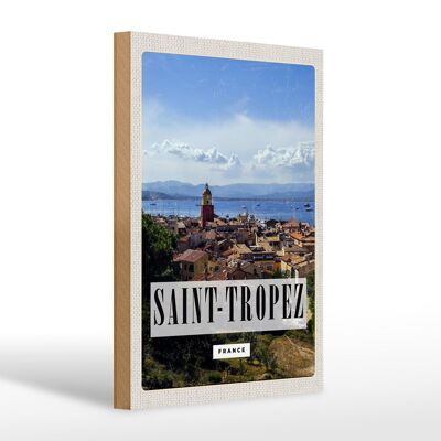 Cartello in legno da viaggio 20x30 cm Poster panoramico Saint-Tropez Francia