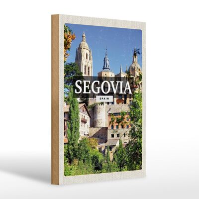 Cartello in legno da viaggio 20x30 cm Regalo di architettura Segovia Spagna