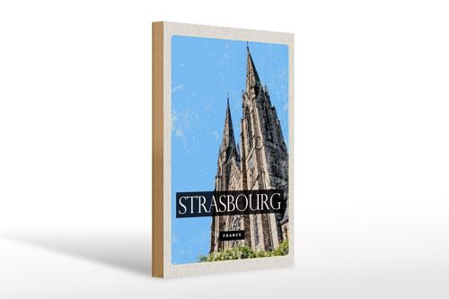 Holzschild Reise 20x30cm Strasbourg France Kathedrale