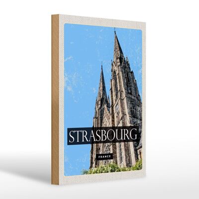 Cartel de madera viaje 20x30cm Estrasburgo Francia Catedral