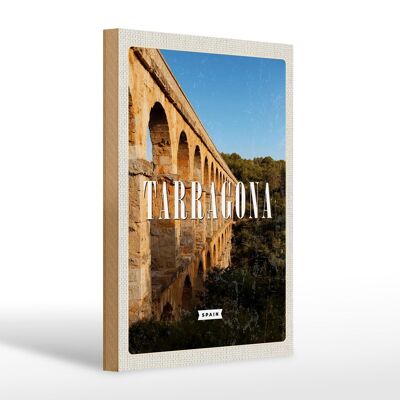 Targa in legno da viaggio 20x30 cm Tarragona Spagna città portuale