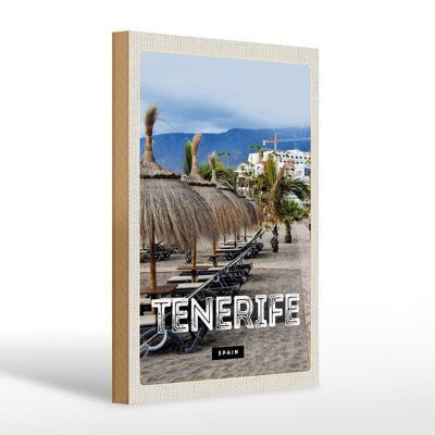 Wooden sign travel 20x30cm Tenerife Spain holiday beach palm trees
