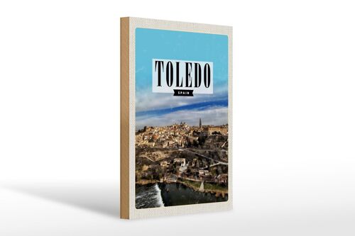Holzschild Reise 20x30cm Toledo Spain Panorama Stadt Urlaub