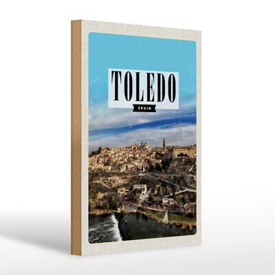 Cartel de madera viaje 20x30cm Toledo España panorama ciudad vacaciones