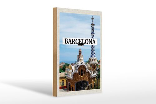 Holzschild Reise 20x30cm Barcelona Spain urlaubsort Meer