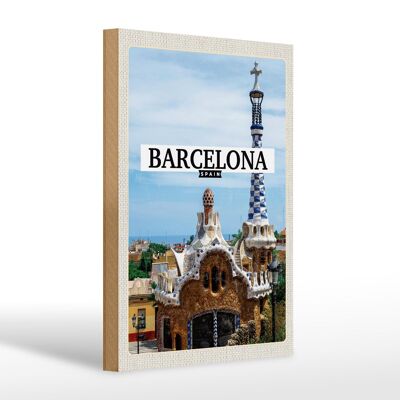 Cartel de madera viaje 20x30cm Barcelona España lugar de vacaciones mar