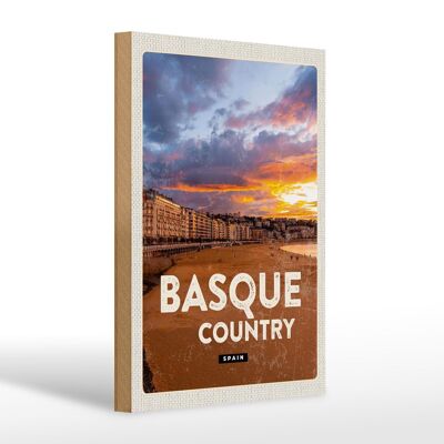 Cartello in legno da viaggio 20x30 cm Paesi Baschi Spagna tramonto