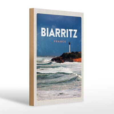 Cartel de madera viaje 20x30cm Biarritz Francia mar regalo vacaciones
