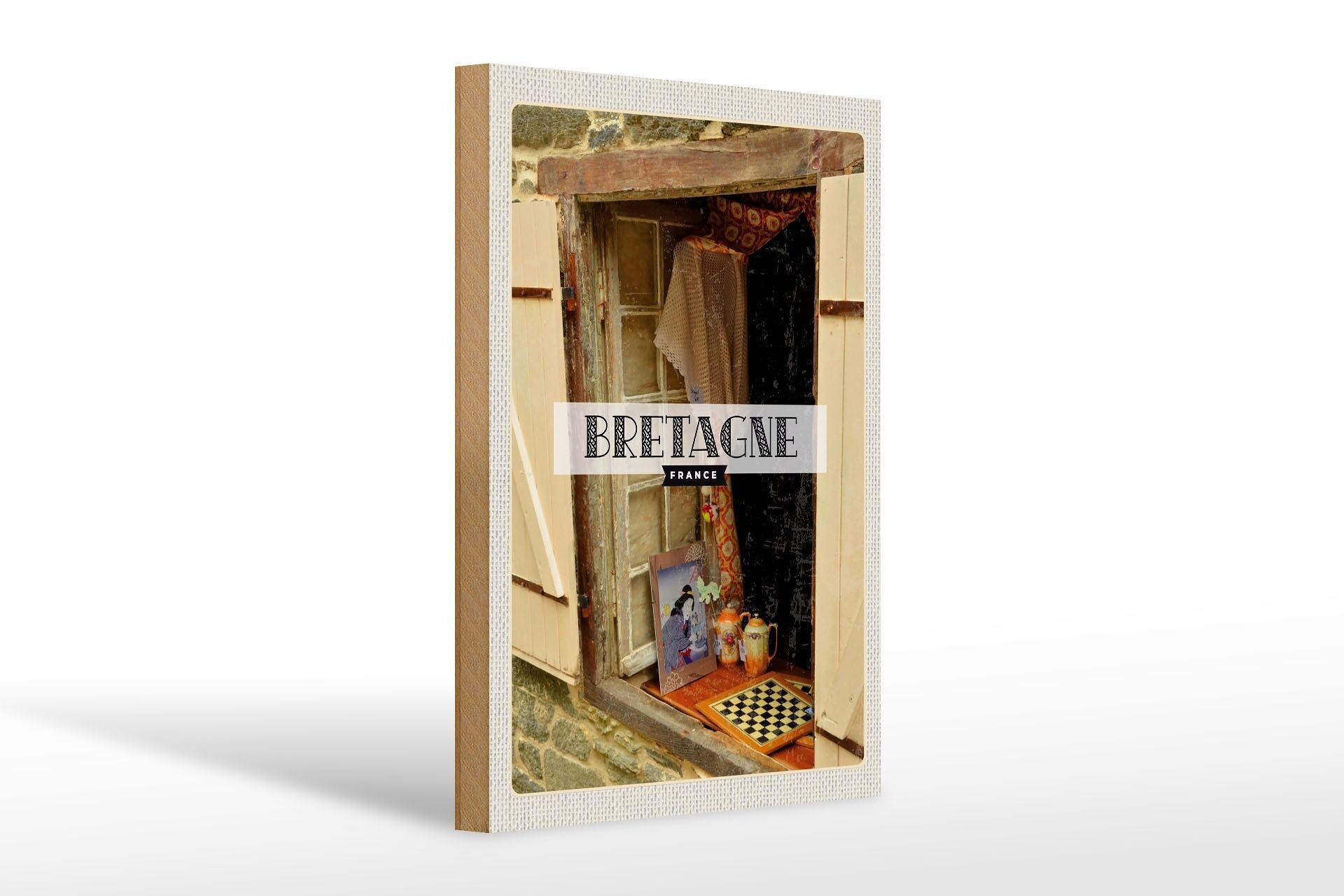 Holzschild Reise 20x30cm Bretagne France Retro Kunst