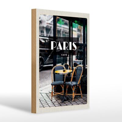 Cartel de madera de viaje 20x30cm Paris Cafe Retro Destination Poster