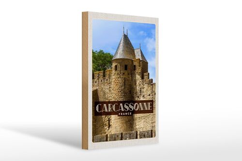 Holzschild Reise 20x30cm Carcassonne France Weltkulturerbe