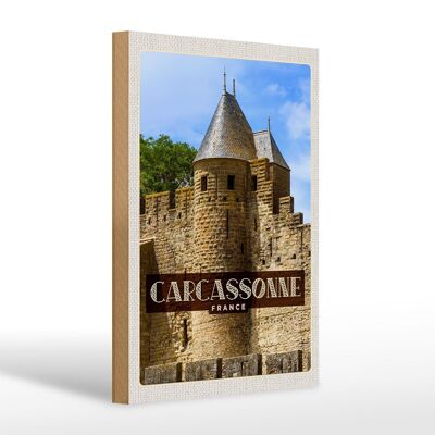 Wooden sign travel 20x30cm Carcassonne France World Heritage