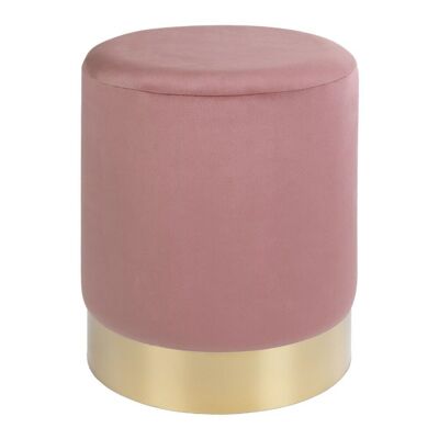 Puf Gamby - Puf de terciopelo rosa con base de acero color latón HN1214
