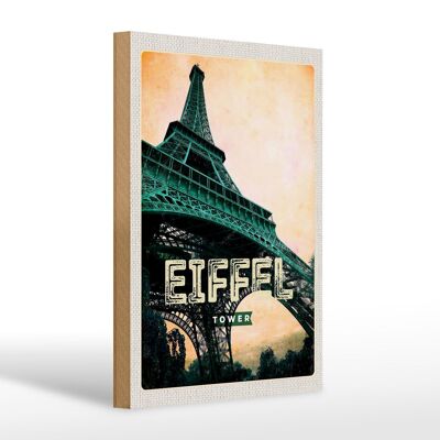 Panneau en bois voyage 20x30cm Tour Eiffel image rétro destination voyage