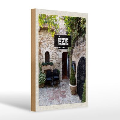 Wooden sign travel 20x30cm Eze France stone house architecture