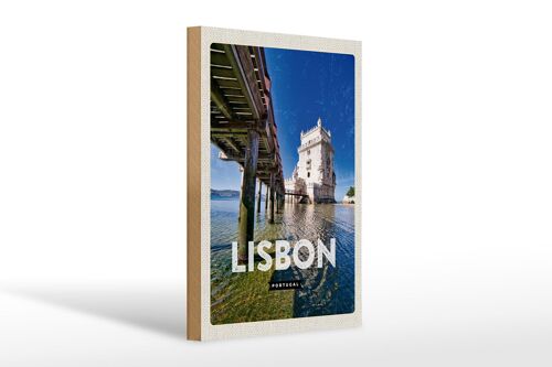 Holzschild Reise 20x30cm Lisbon Portugal Meer Urlaub