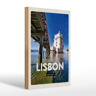Cartel de madera viaje 20x30cm Lisboa Portugal vacaciones en el mar