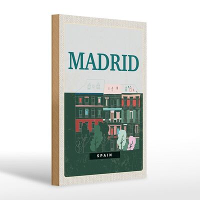 Cartel de madera viaje 20x30cm Madrid España recuerdos retro